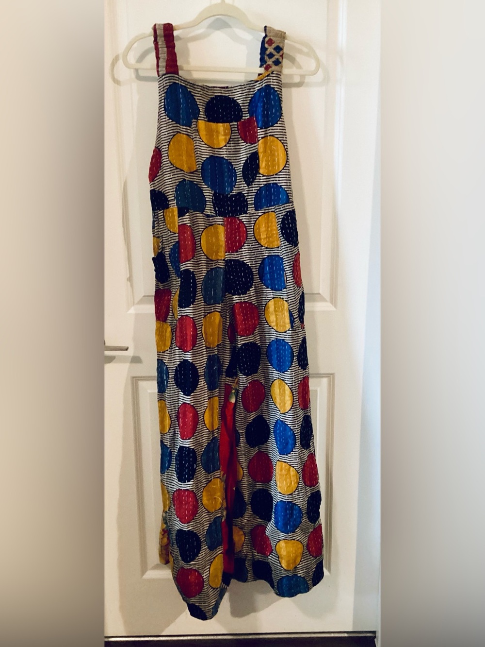 Kantha Multicolor Polka Dot Jumpsuit in Blue, Yellow & Red
